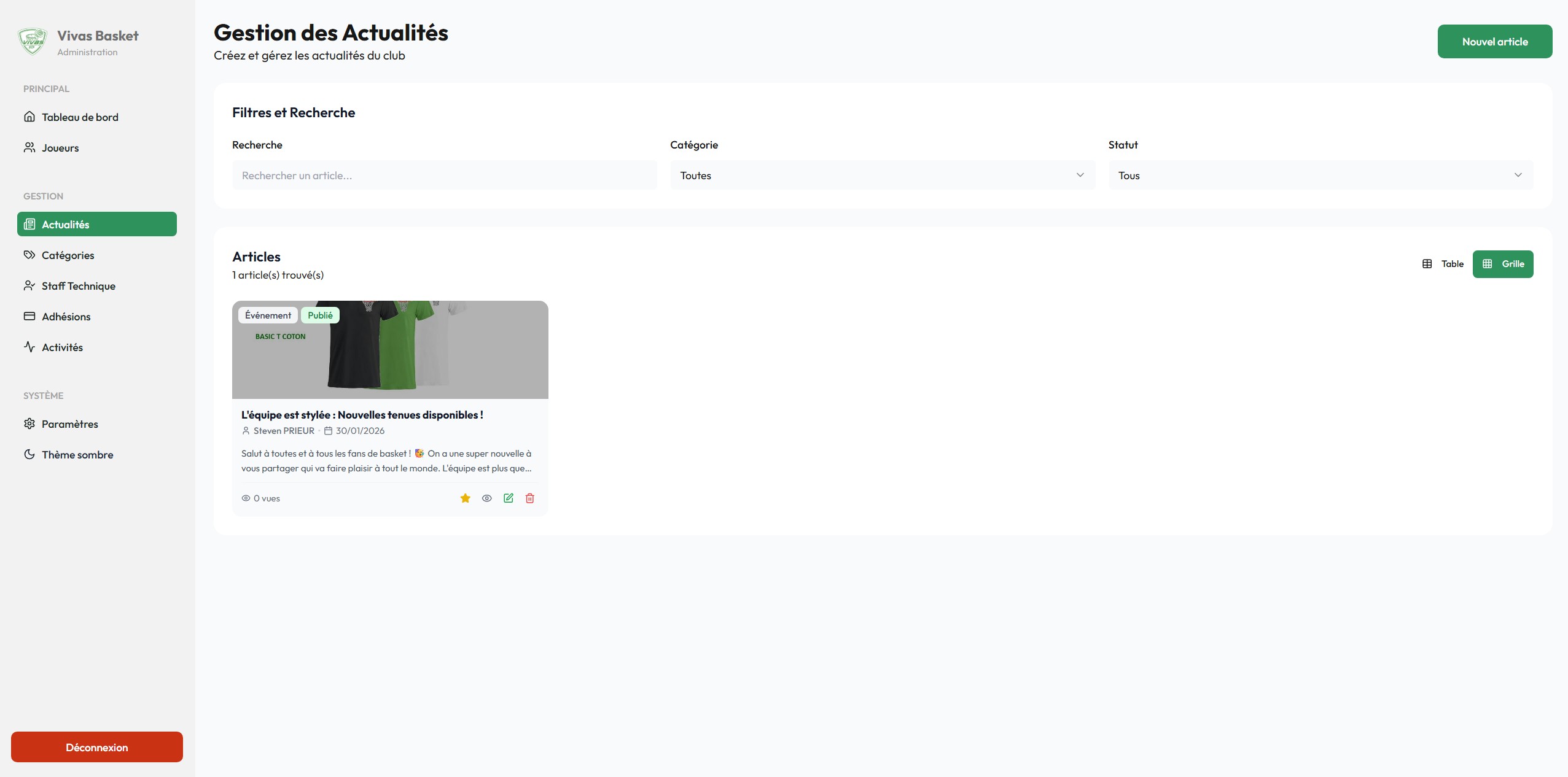 VivasBasket Admin News Management